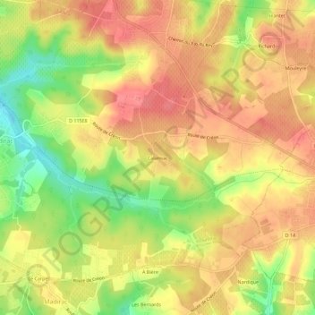 Mappa topografica Calamiac, altitudine, rilievo