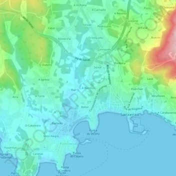Mappa topografica A Barrosa, altitudine, rilievo