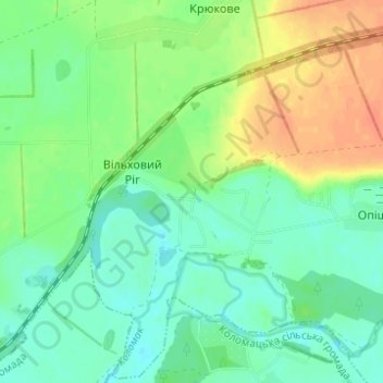Mappa topografica Вербове, altitudine, rilievo