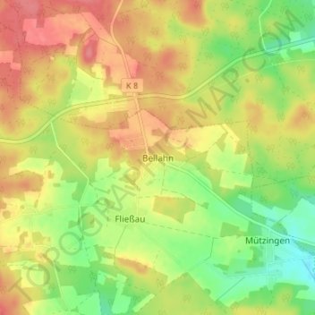 Mappa topografica Bellahn, altitudine, rilievo
