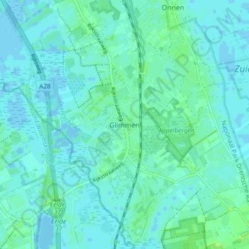 Mappa topografica Glimmen, altitudine, rilievo