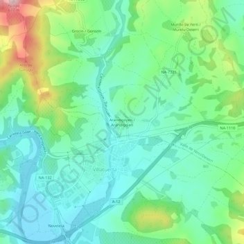 Mappa topografica Arandigoyen, altitudine, rilievo