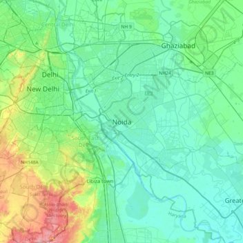 Mappa topografica Noida, altitudine, rilievo
