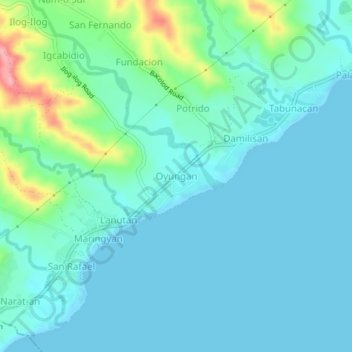 Mappa topografica Oyungan, altitudine, rilievo
