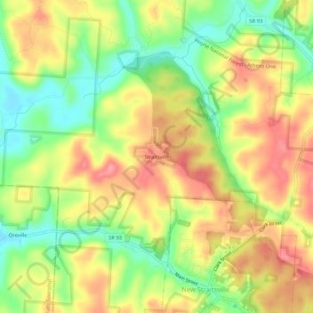 Mappa topografica Straitsville, altitudine, rilievo