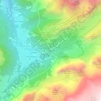 Mappa topografica Fontanettes, altitudine, rilievo