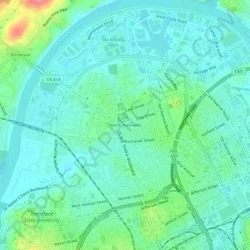 Mappa topografica North Nashville, altitudine, rilievo