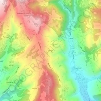 Mappa topografica Sengie, altitudine, rilievo