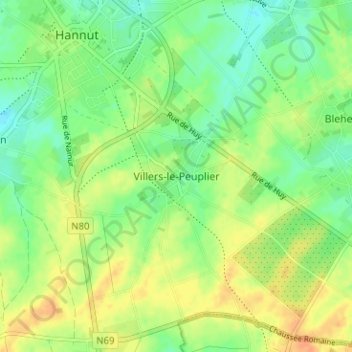 Mappa topografica Villers-le-Peuplier, altitudine, rilievo