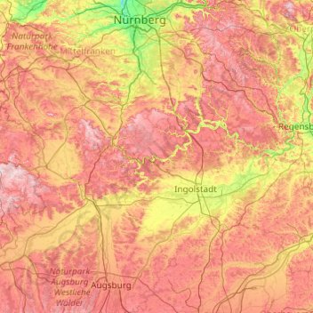 Mappa topografica Eichstätt, altitudine, rilievo