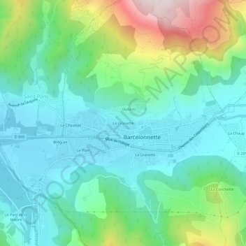 Mappa topografica La Croisette, altitudine, rilievo