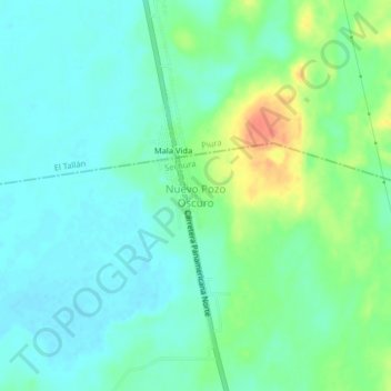 Mappa topografica Nuevo Pozo Oscuro, altitudine, rilievo