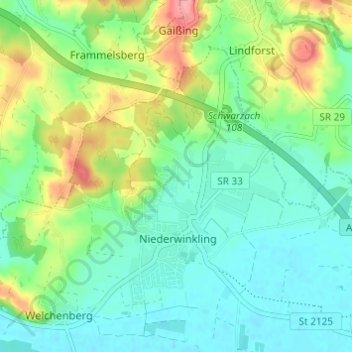 Mappa topografica Lauterbach, altitudine, rilievo