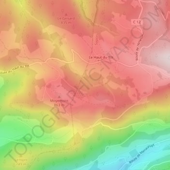 Mappa topografica Le Peupré, altitudine, rilievo