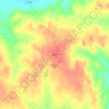 Mappa topografica Bristol, altitudine, rilievo