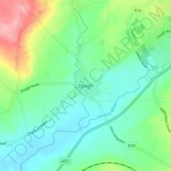 Mappa topografica Doagh, altitudine, rilievo