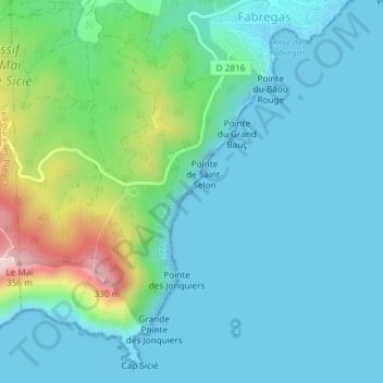 Mappa topografica Pointe de Malpasset, altitudine, rilievo