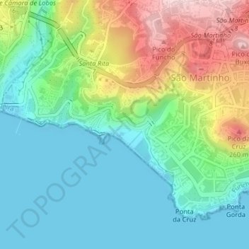 Mappa topografica Areeiro, altitudine, rilievo