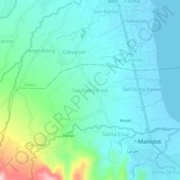 Mappa topografica San Isidro Iraya, altitudine, rilievo