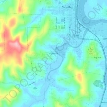 Mappa topografica Englewood, altitudine, rilievo