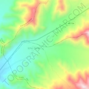 Mappa topografica Janca, altitudine, rilievo