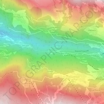 Mappa topografica Grand Carrey, altitudine, rilievo