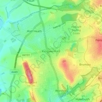Mappa topografica Kingswinford, altitudine, rilievo