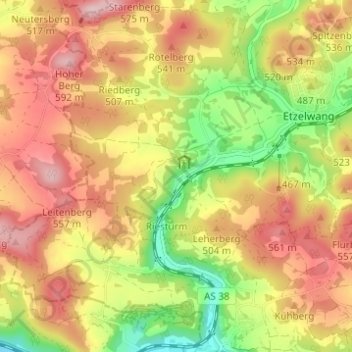 Mappa topografica Lehenhammer, altitudine, rilievo