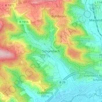 Mappa topografica Schornbach, altitudine, rilievo
