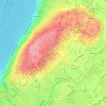 Mappa topografica Vandœuvres, altitudine, rilievo
