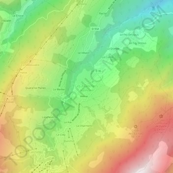 Mappa topografica Les Avanchers, altitudine, rilievo