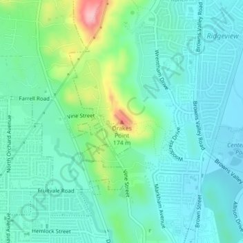 Mappa topografica Drakes Point, altitudine, rilievo