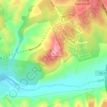 Mappa topografica Rock Mountain, altitudine, rilievo