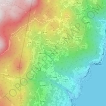 Mappa topografica Vlašići, altitudine, rilievo