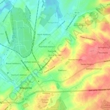 Mappa topografica Scenic Terrace, altitudine, rilievo
