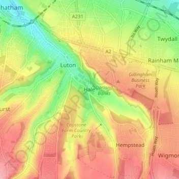 Mappa topografica Hale, altitudine, rilievo