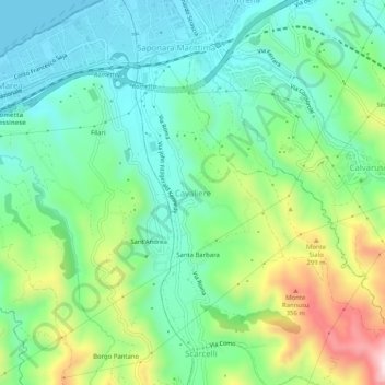 Mappa topografica Cavaliere, altitudine, rilievo