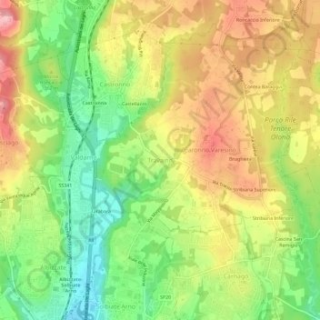 Mappa topografica Travaino, altitudine, rilievo