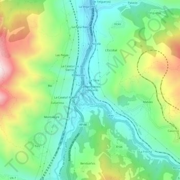Mappa topografica Corneyana, altitudine, rilievo