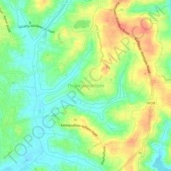 Mappa topografica Thrikkovilvattom, altitudine, rilievo