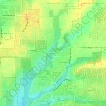Mappa topografica Parvin, altitudine, rilievo