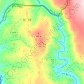 Mappa topografica Pendão, altitudine, rilievo