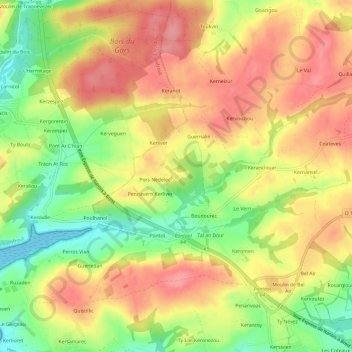 Mappa topografica Kerliver, altitudine, rilievo