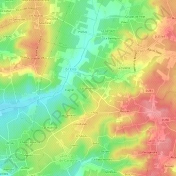 Mappa topografica Les Arnauds, altitudine, rilievo