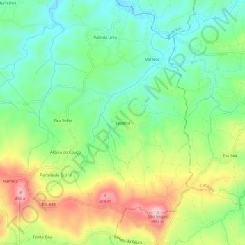 Mappa topografica Salavisa, altitudine, rilievo