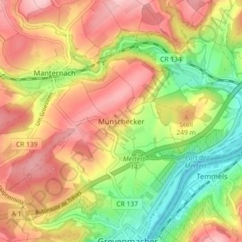 Mappa topografica Munschecker, altitudine, rilievo