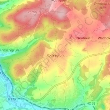 Mappa topografica Rodesgrün, altitudine, rilievo