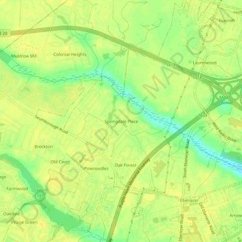 Mappa topografica Springdale Place, altitudine, rilievo