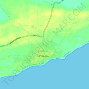 Mappa topografica Kilakkarai, altitudine, rilievo
