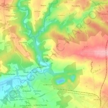 Mappa topografica Razac, altitudine, rilievo